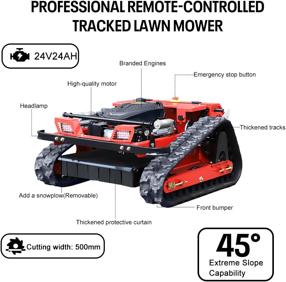Infront Remote Control Lawn Mower, 20" Cutting Width, Adjustable Height, All-Terrain Track Design