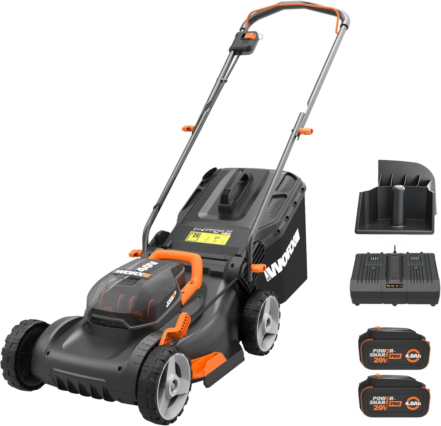 WORX 17" Cordless Lawn Mower, Quiet Electric Push Mower with 2 Batteries & Charger, WG743