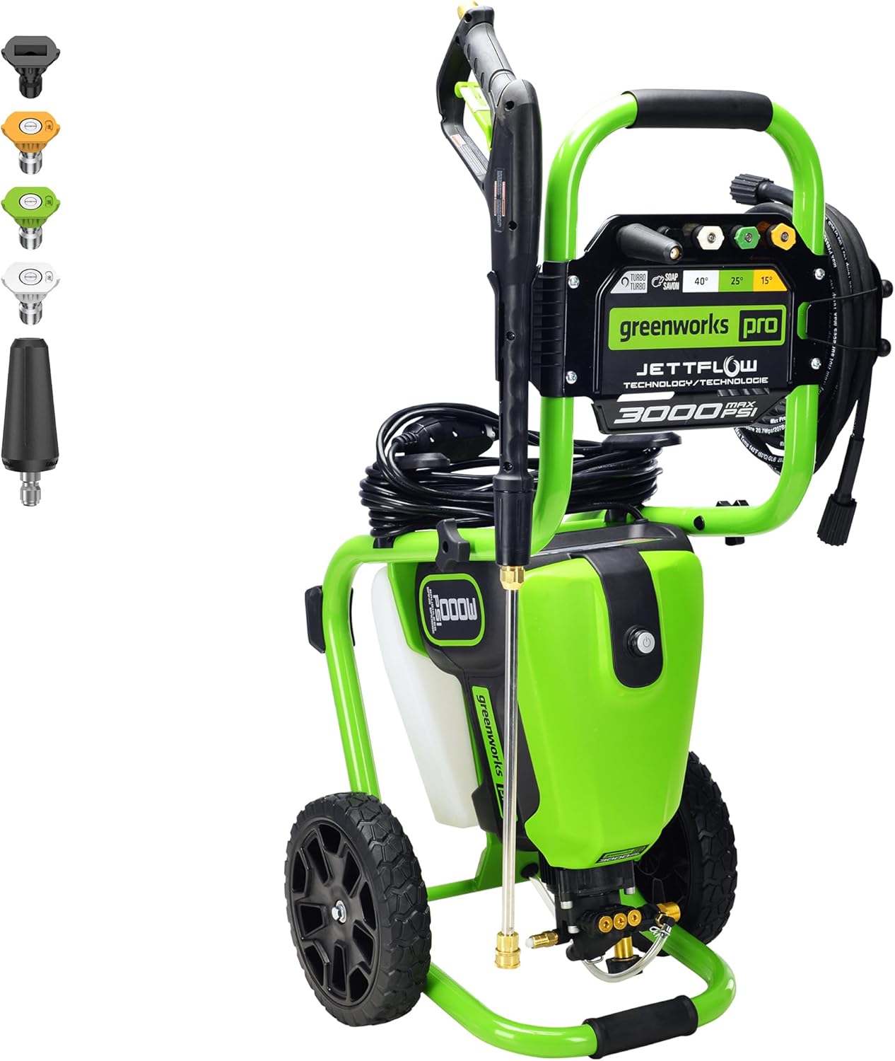 Greenworks 3000 PSI Brushless Electric Pressure Washer, 2.0 GPM, Steel Wand, Soap Tank, 5 Nozzles
