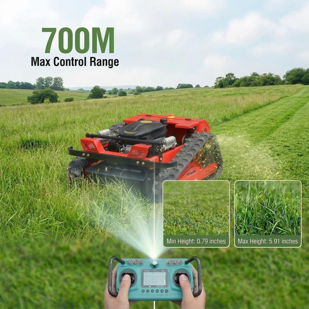 Infront Remote Control Lawn Mower, 20" Cutting Width, Adjustable Height, All-Terrain Track Design