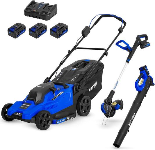 BILT HARD 40V 17" Cordless Lawn Mower Combo Set with String Trimmer, Leaf Blower, 3 Batteries & Dual Charger