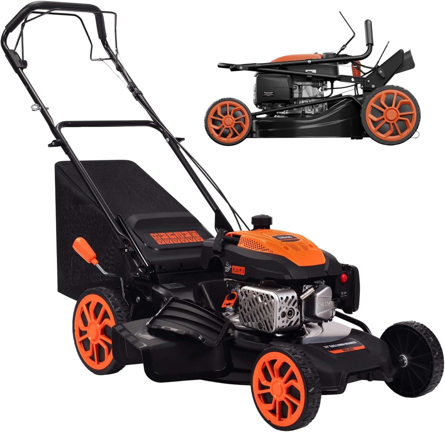 21" Self-Propelled Gas Lawn Mower, 170cc 4-Stroke Engine, 3-in-1 Mulching Bagging Side Discharge