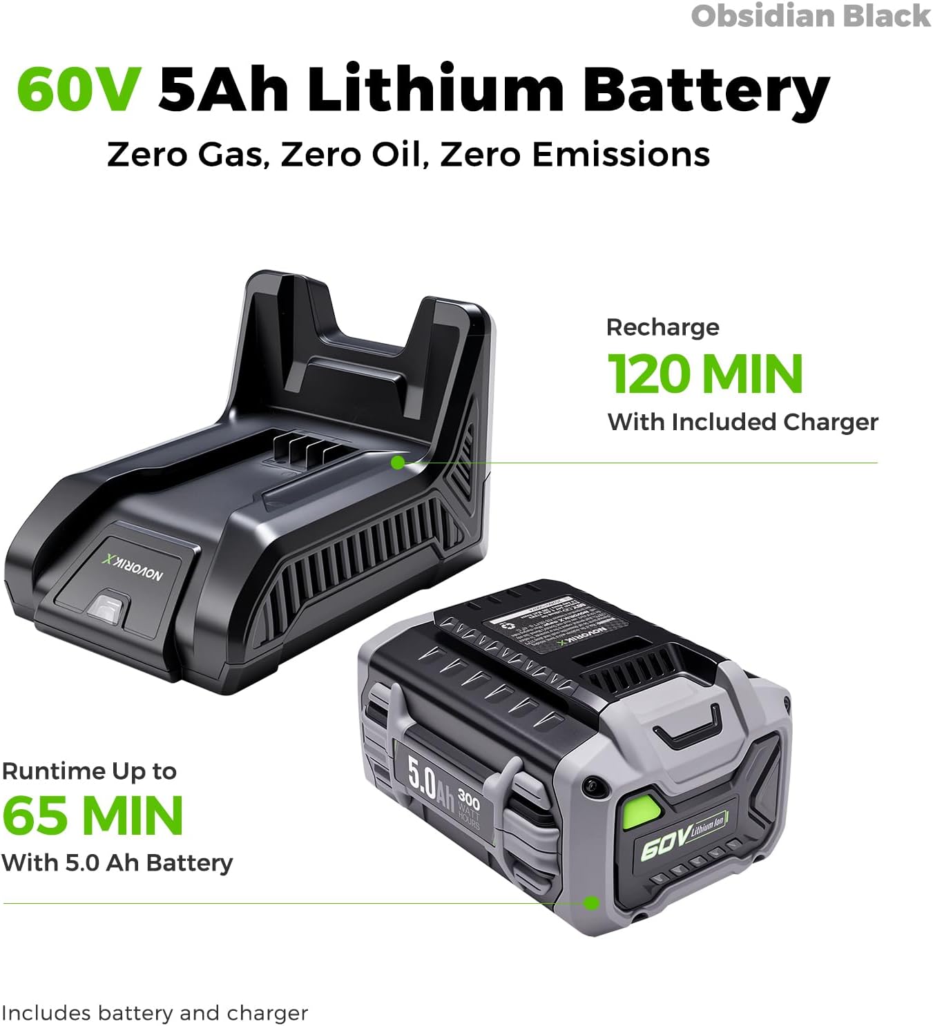 NovorikX 60V Self-Propelled Cordless Lawn Mower 21", Brushless Motor, 5Ah Battery & Rapid Charger