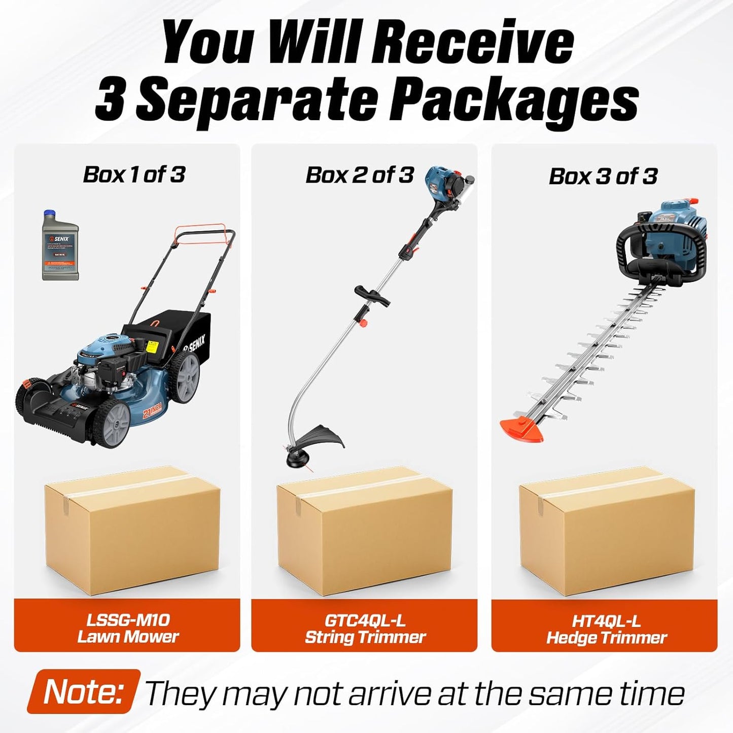 SENIX LSSG-M10 21" 170cc Self-Propelled Gas Lawn Mower with String Trimmer & 4-Cycle Hedge Trimmer Kit