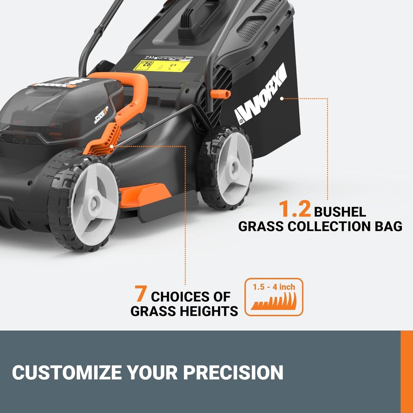 WORX 17" Cordless Lawn Mower, Quiet Electric Push Mower with 2 Batteries & Charger, WG743