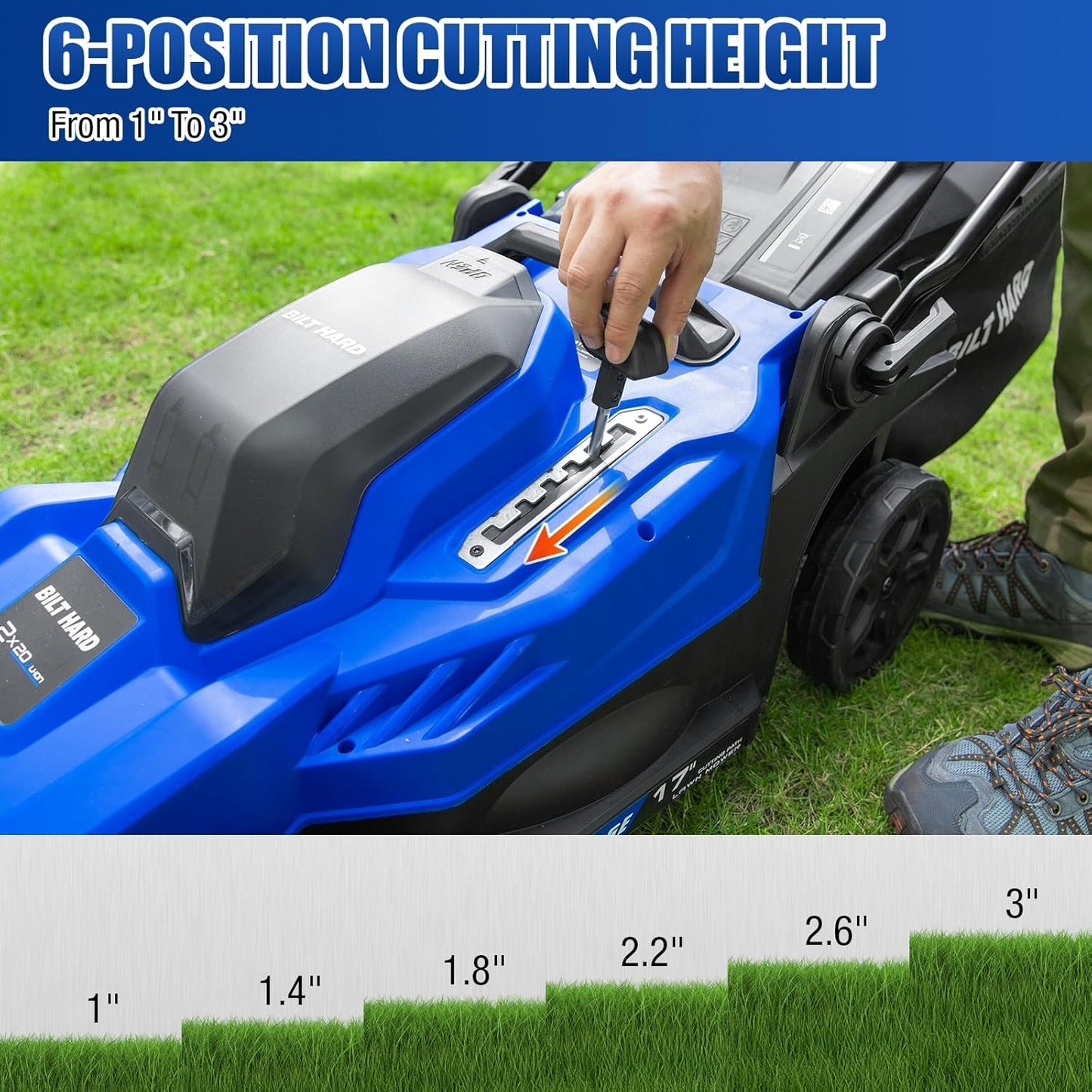 BILT HARD 40V 17" Cordless Lawn Mower Combo Set with String Trimmer, Leaf Blower, 3 Batteries & Dual Charger