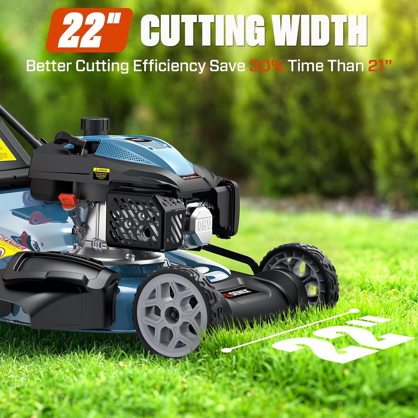 SENIX 22" Self-Propelled Gas Lawn Mower, 201cc 4-Cycle Engine, 3-in-1 Bagging Mulching Side Discharge