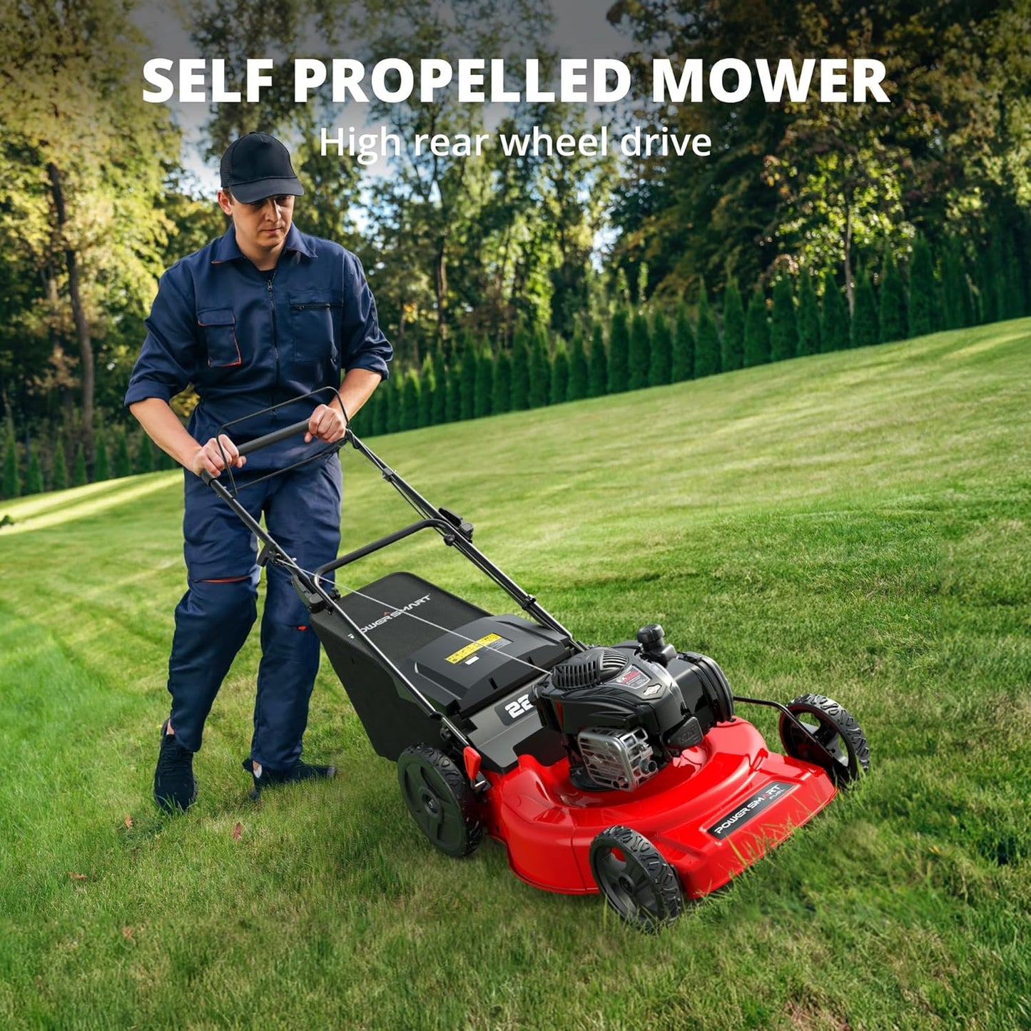 PowerSmart 22-Inch Gas Lawn Mower Self-Propelled, 150cc B&S Engine, 3-in-1 Mulching System, 6 Cutting Heights