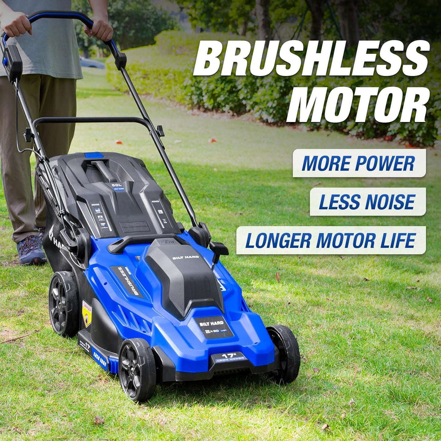 BILT HARD 40V 17" Cordless Lawn Mower Combo Set with String Trimmer, Leaf Blower, 3 Batteries & Dual Charger