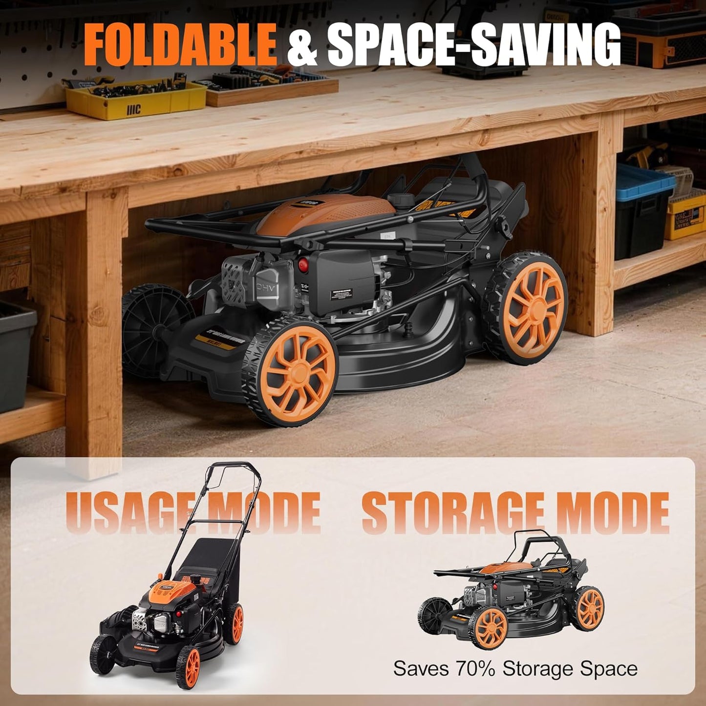 21" Self-Propelled Gas Lawn Mower, 170cc 4-Stroke Engine, 3-in-1 Mulching Bagging Side Discharge