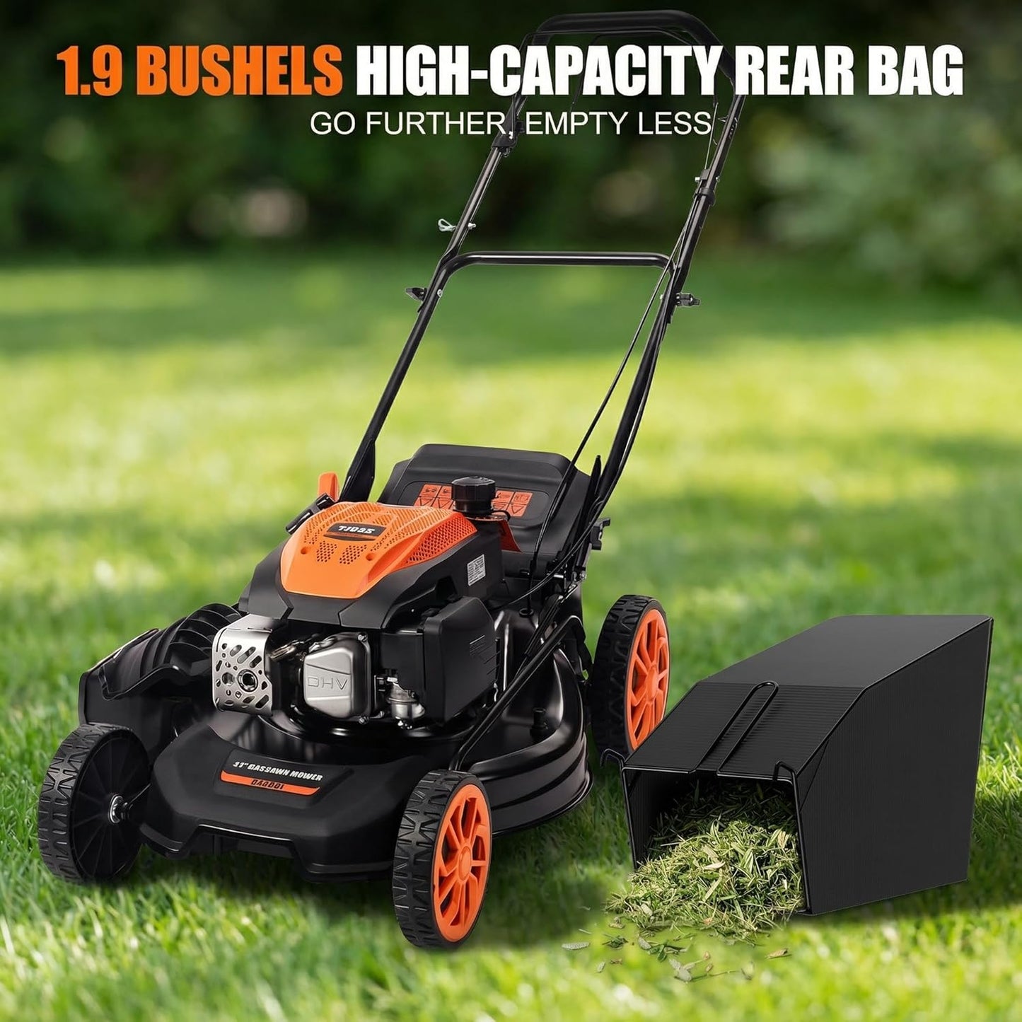 21" Self-Propelled Gas Lawn Mower, 170cc 4-Stroke Engine, 3-in-1 Mulching Bagging Side Discharge