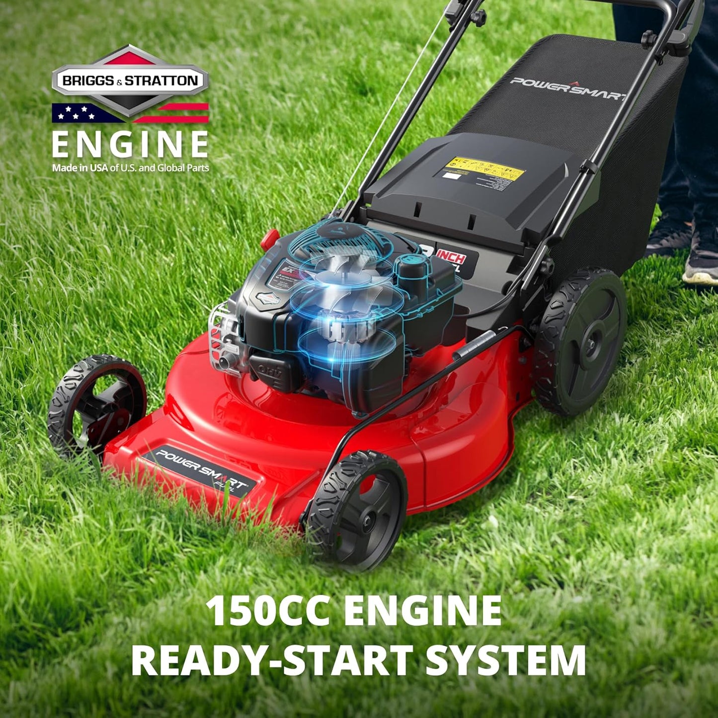 PowerSmart 22-Inch Gas Lawn Mower Self-Propelled, 150cc B&S Engine, 3-in-1 Mulching System, 6 Cutting Heights