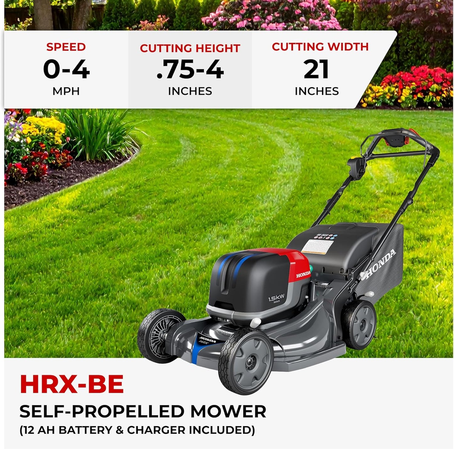 Honda HRX-BE 21" Battery Self-Propelled Lawn Mower, Dual Battery Bays, 2.2 Bushel Grass Bag