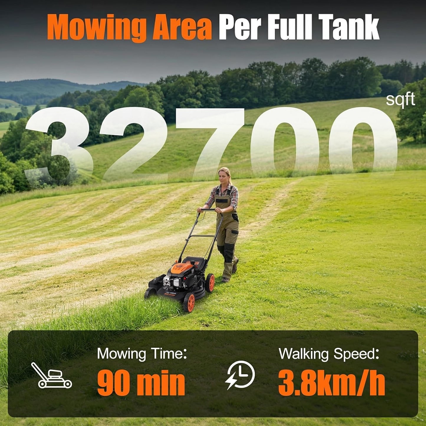 21" Self-Propelled Gas Lawn Mower, 170cc 4-Stroke Engine, 3-in-1 Mulching Bagging Side Discharge