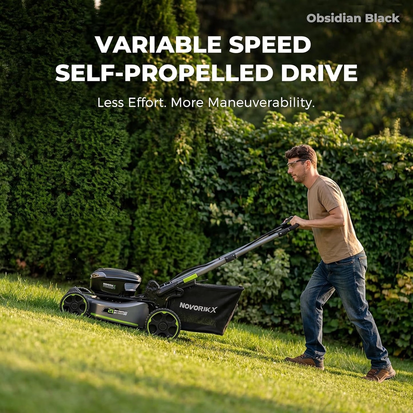 NovorikX 60V Self-Propelled Cordless Lawn Mower 21", Brushless Motor, 5Ah Battery & Rapid Charger