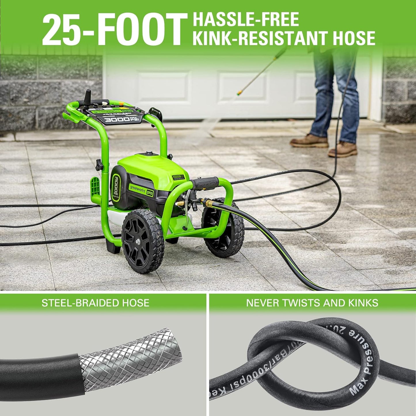 Greenworks 3000 PSI Brushless Electric Pressure Washer, 2.0 GPM, Steel Wand, Soap Tank, 5 Nozzles
