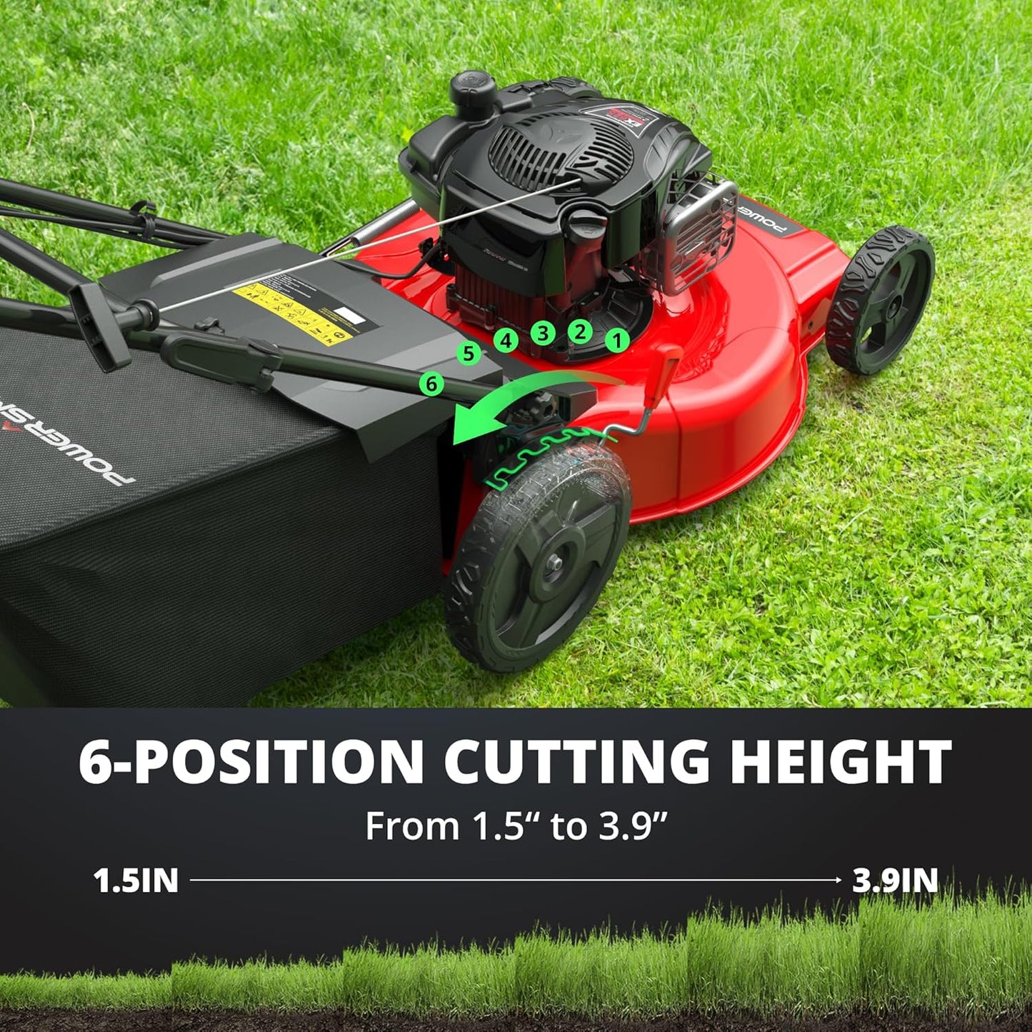 PowerSmart 22-Inch Gas Lawn Mower Self-Propelled, 150cc B&S Engine, 3-in-1 Mulching System, 6 Cutting Heights