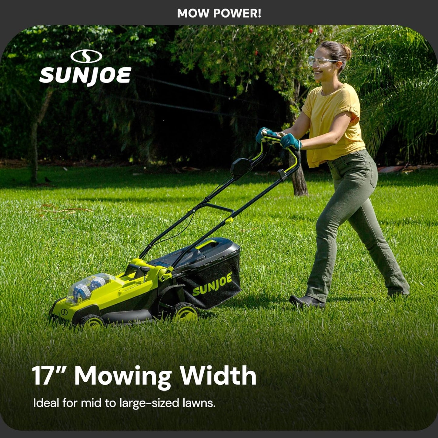 Sun Joe Cordless Electric Push Lawn Mower with 6-Position Height Adjustment, 11-Gal Bag