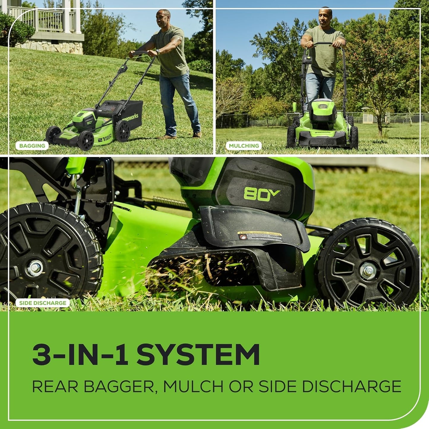 Greenworks 80V 21" Brushless Cordless Lawn Mower, Push, 4.0Ah Battery & 60-Min Rapid Charger