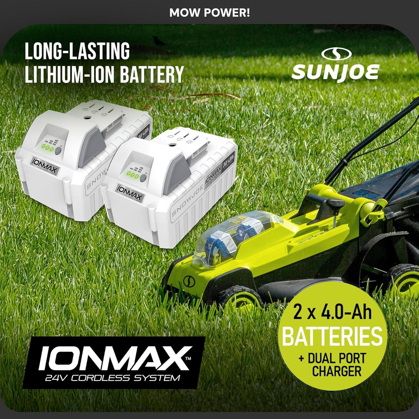 Sun Joe Cordless Electric Push Lawn Mower with 6-Position Height Adjustment, 11-Gal Bag