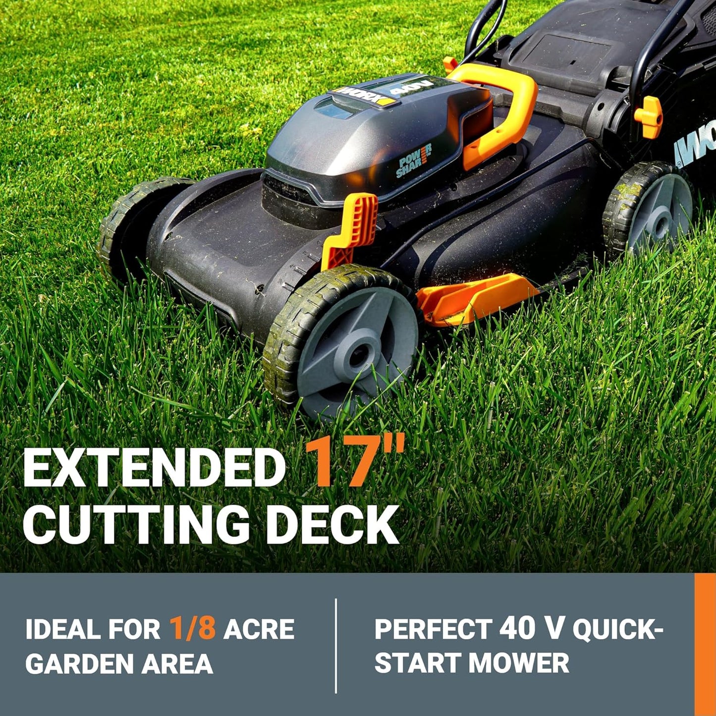 WORX 17" Cordless Lawn Mower, Quiet Electric Push Mower with 2 Batteries & Charger, WG743