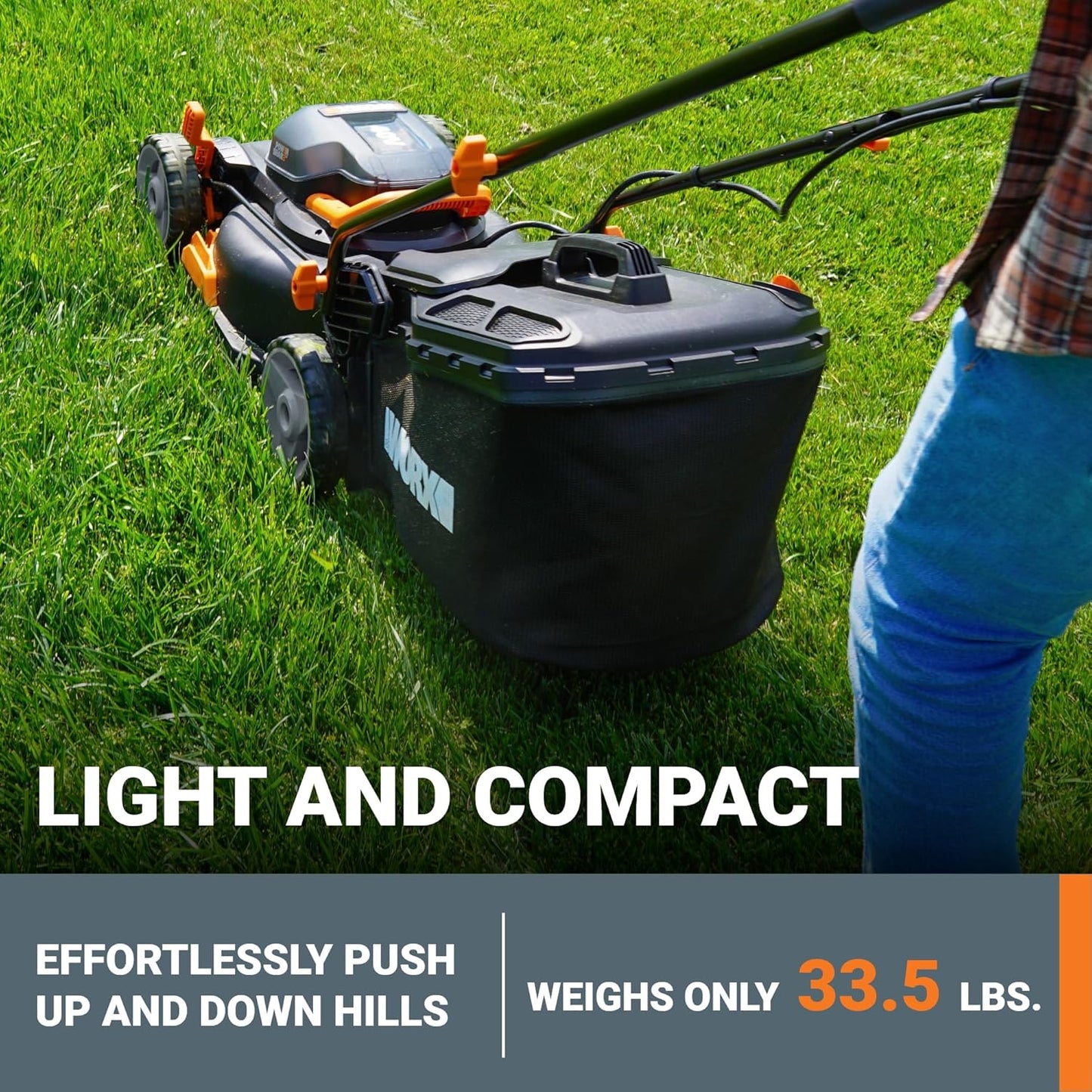 WORX 17" Cordless Lawn Mower, Quiet Electric Push Mower with 2 Batteries & Charger, WG743