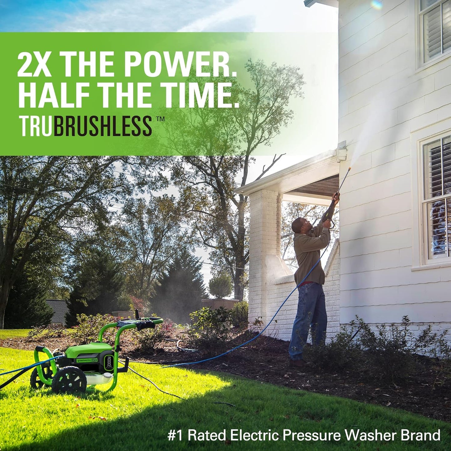 Greenworks 3000 PSI Brushless Electric Pressure Washer, 2.0 GPM, Steel Wand, Soap Tank, 5 Nozzles